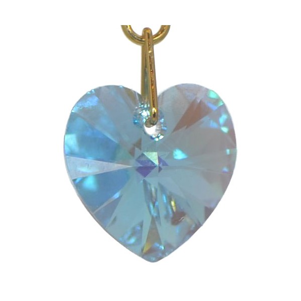 VALENTINE Gold Plated Aquamarine AB Heart Crystal Clip On Earrings