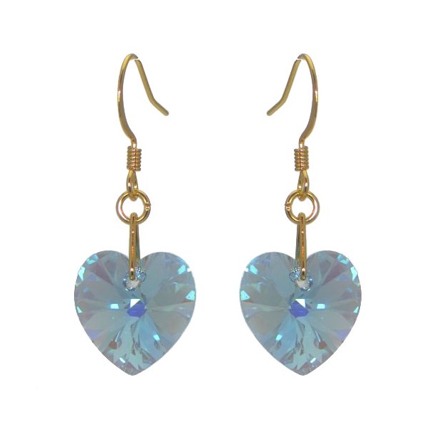 VALENTINE Gold Plated Aquamarine AB Heart Crystal Hook Earrings