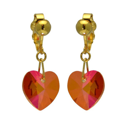 VALENTINE Gold Plated Astral Pink Crystal Heart Clip On Earrings