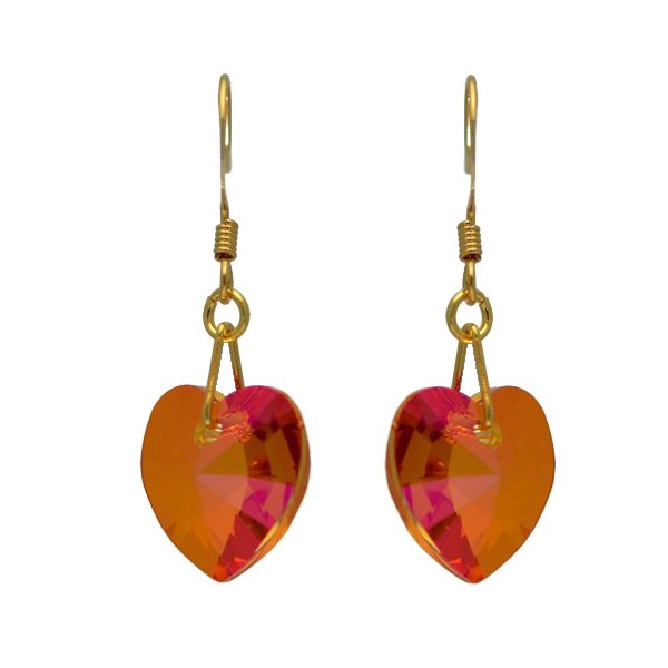 VALENTINE Gold Plated Astral Pink Crystal Heart Hook Earrings