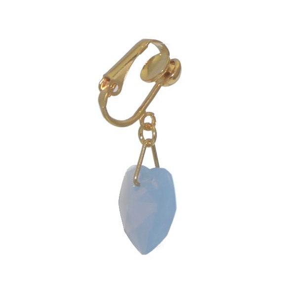 VALENTINE Gold Plated Blue Opal Crystal Heart Clip On Earrings