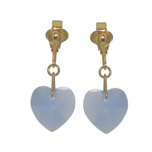 VALENTINE Gold Plated Blue Opal Crystal Heart Clip On Earrings