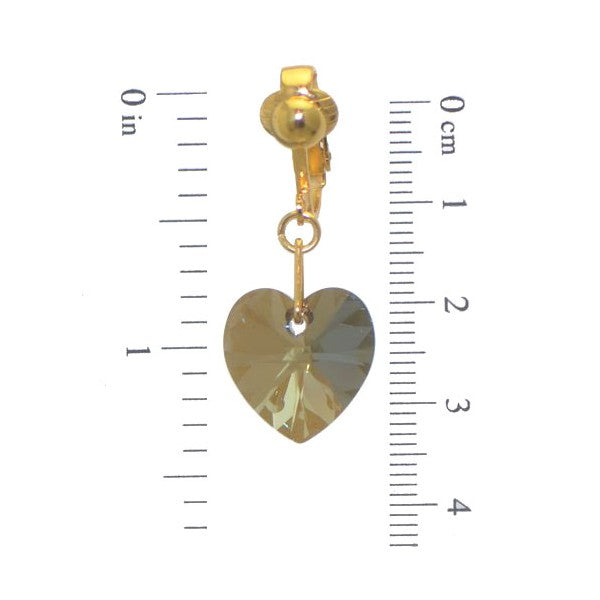 VALENTINE Gold Plated Bronze Shade Crystal Heart Clip On Earrings