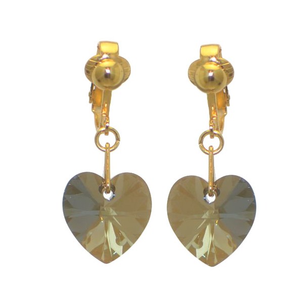 VALENTINE Gold Plated Bronze Shade Crystal Heart Clip On Earrings