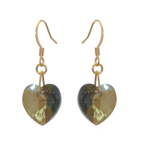 VALENTINE Gold Plated Bronze Shade Crystal Heart Hook Earrings