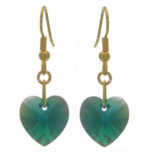 VALENTINE gold plated emerald green hook earrings