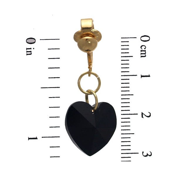 VALENTINE Gold Plated Jet Black Heart Clip On Earrings