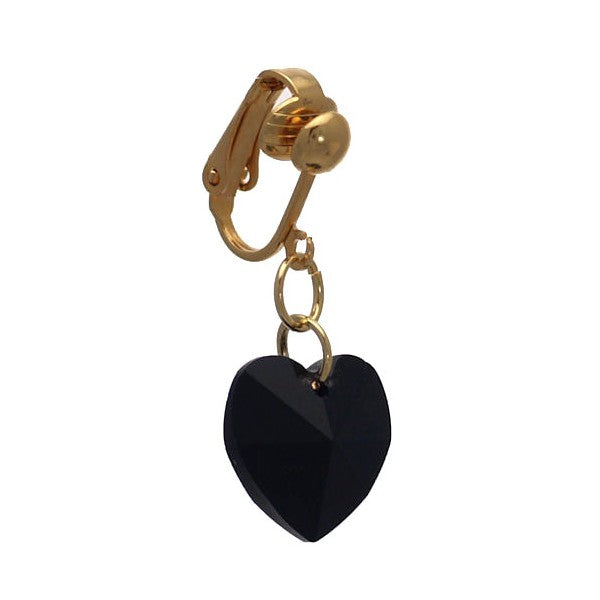 VALENTINE Gold Plated Jet Black Heart Clip On Earrings