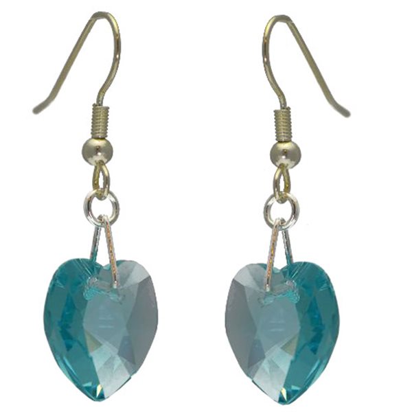 VALENTINE Gold Plated Light Turquoise Crystal Heart Hook Earrings