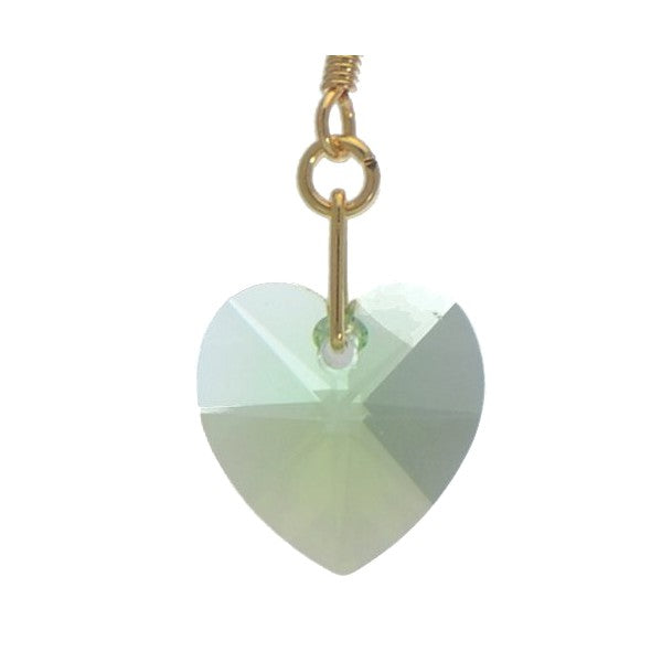 VALENTINE Gold Plated Peridot green Crystal Heart Hook Earrings
