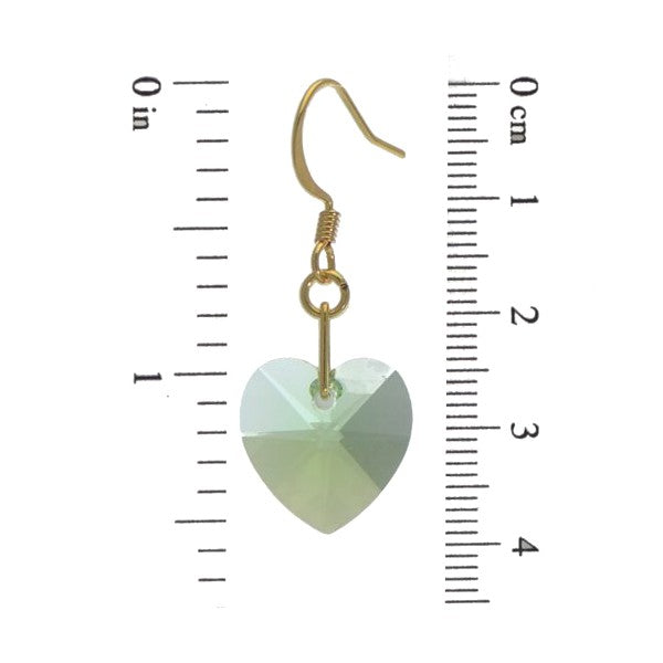 VALENTINE Gold Plated Peridot green Crystal Heart Hook Earrings