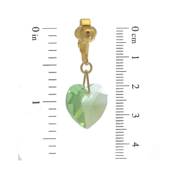 VALENTINE Gold Plated Peridot green Heart Clip On Earrings
