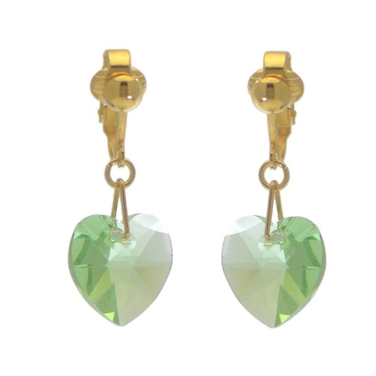 VALENTINE Gold Plated Peridot green Heart Clip On Earrings