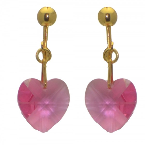 VALENTINE Gold Plated Rose Crystal Heart Clip On Earrings