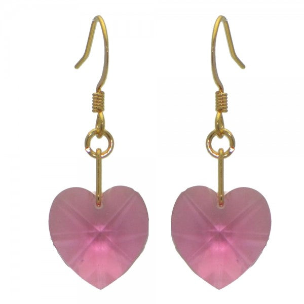 VALENTINE Gold Plated Rose Crystal Heart Hook Earrings