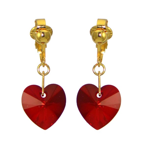 VALENTINE Gold Plated Ruby AB Heart Clip On Earrings