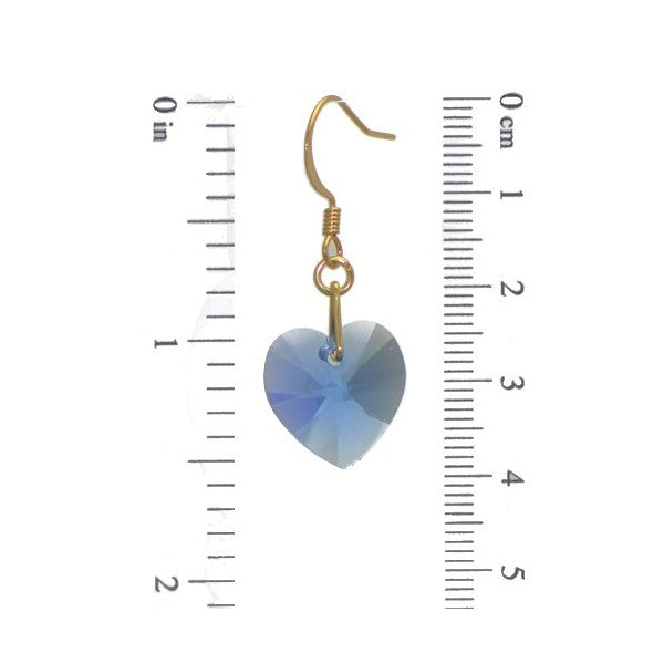 VALENTINE Gold Plated Sapphire blue Crystal Heart Hook Earrings