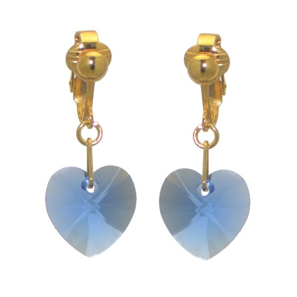 VALENTINE Gold Plated Sapphire blue Heart Clip On Earrings