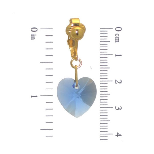 VALENTINE Gold Plated Sapphire blue Heart Clip On Earrings