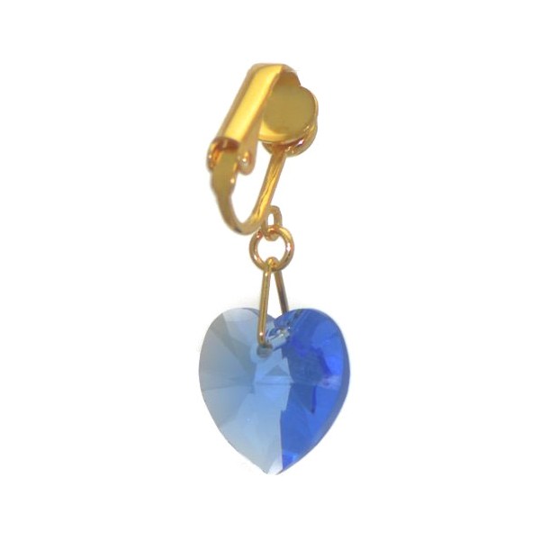 VALENTINE Gold Plated Sapphire blue Heart Clip On Earrings
