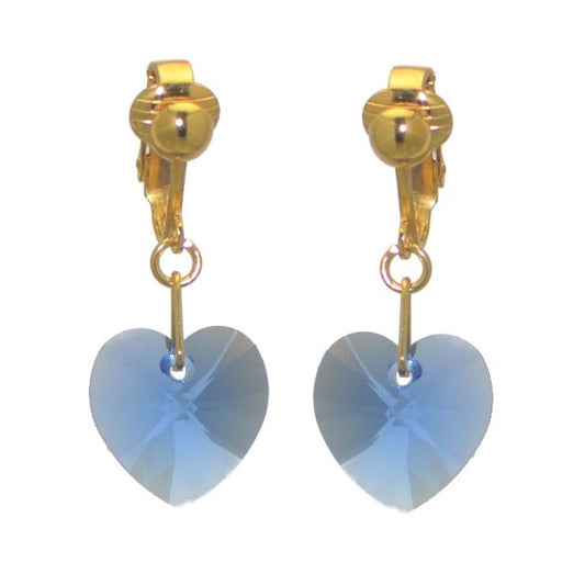 VALENTINE Gold Plated Sapphire blue Heart Clip On Earrings