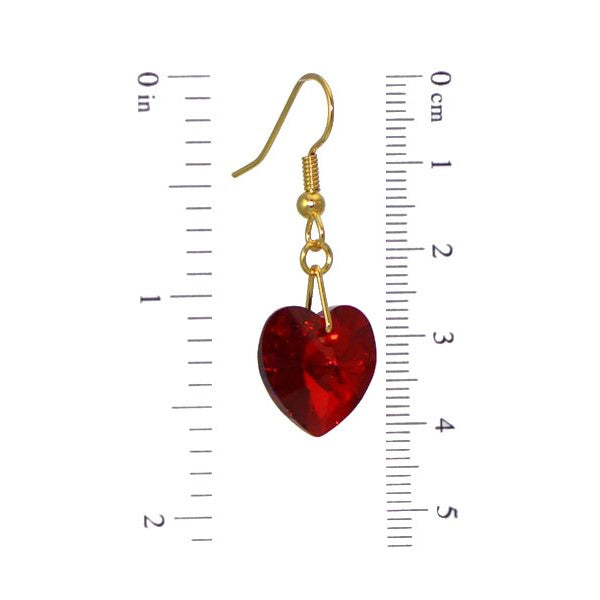 VALENTINE Gold Plated siam AB Heart Crystal Hook Earrings
