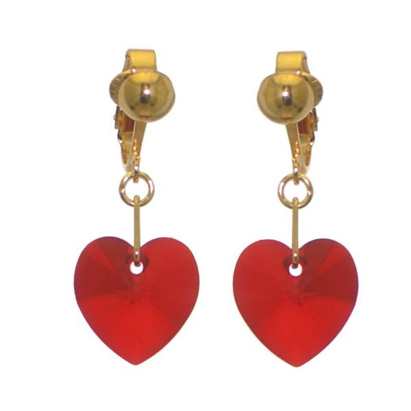 VALENTINE Gold Plated Siam Heart Clip On Earrings