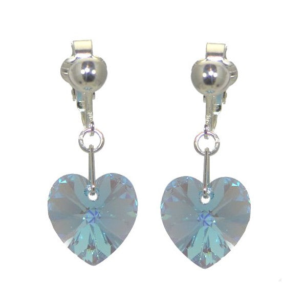 VALENTINE S-Plated Aqua AB Heart Crystal Clip On Earrings