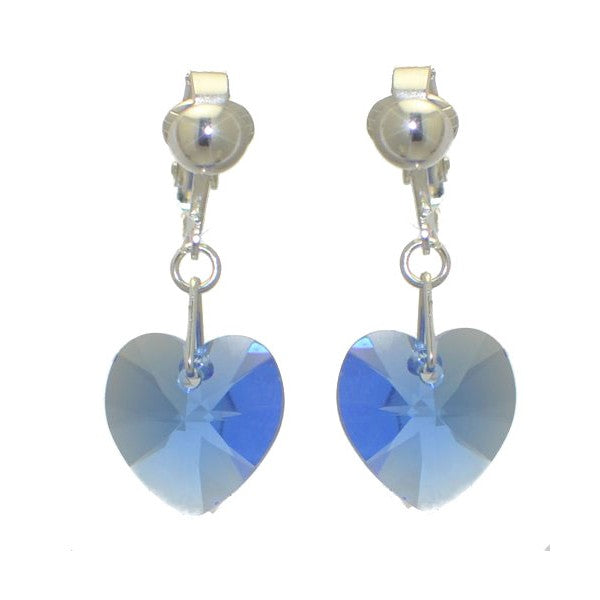 VALENTINE S-Plated Sapphire blue Crystal Heart Clip On Earrings