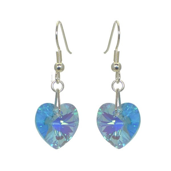VALENTINE Silver Plated Aquamarine AB Heart Crystal Hook Earrings