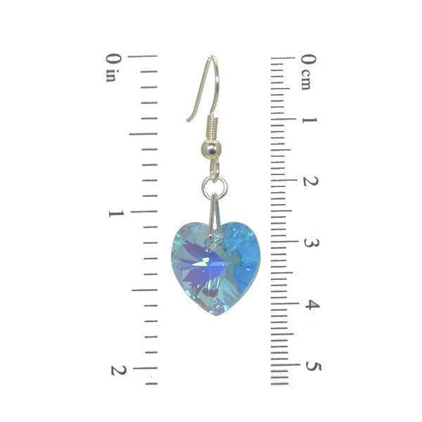 VALENTINE Silver Plated Aquamarine AB Heart Crystal Hook Earrings