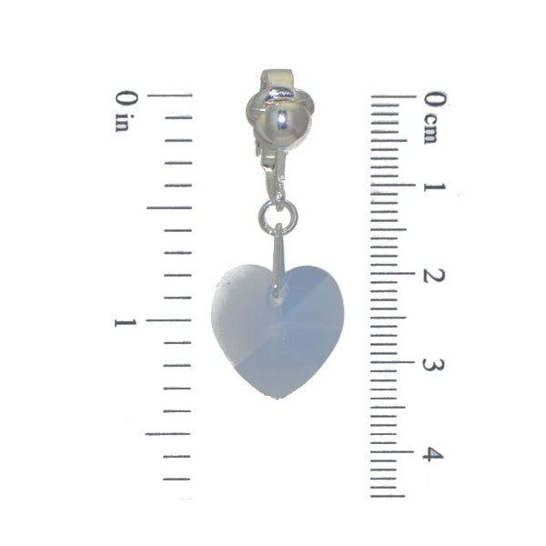 VALENTINE Silver Plated Blue Opal Crystal Heart Clip Earrings