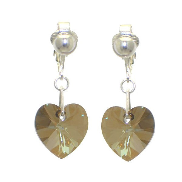 VALENTINE Silver Plated Bronze Shade Crystal Heart Clip Earrings