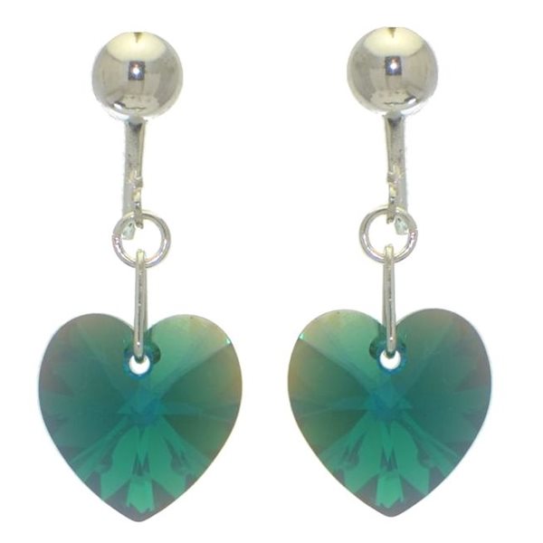 VALENTINE silver plated emerald green clip on earrings