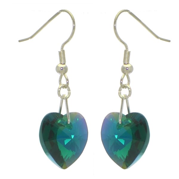 VALENTINE silver plated emerald green hook earrings