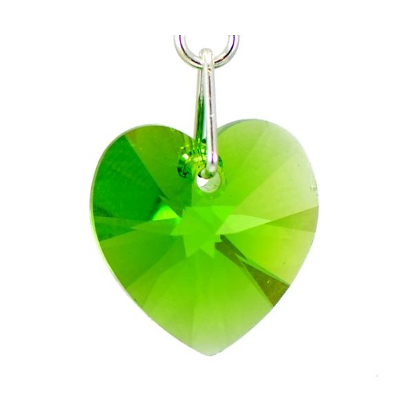 VALENTINE Silver Plated Fern Green Crystal Heart Clip Earrings