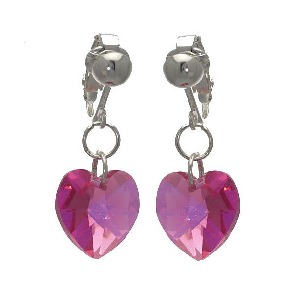 Valentine Silver plated Rose AB Heart Clip On Earrings