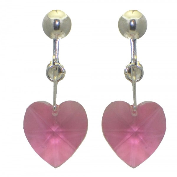 VALENTINE Silver Plated Rose Crystal Heart Clip On Earrings