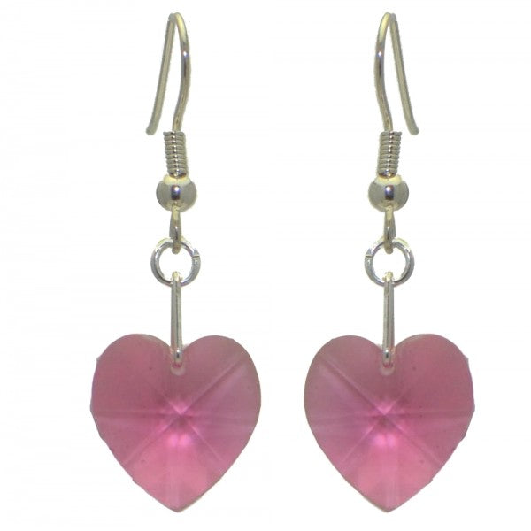 VALENTINE Silver Plated Rose Crystal Heart Hook Earrings