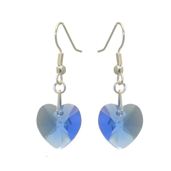 VALENTINE Silver Plated Sapphire blue Crystal Heart Hook Earrings