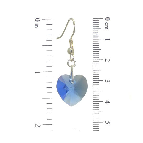 VALENTINE Silver Plated Sapphire blue Crystal Heart Hook Earrings