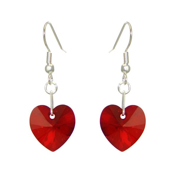 VALENTINE Silver Plated siam AB Heart Crystal Hook Earrings