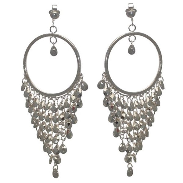 VANI Silver Hoop Multi Drop Clip On Earrings