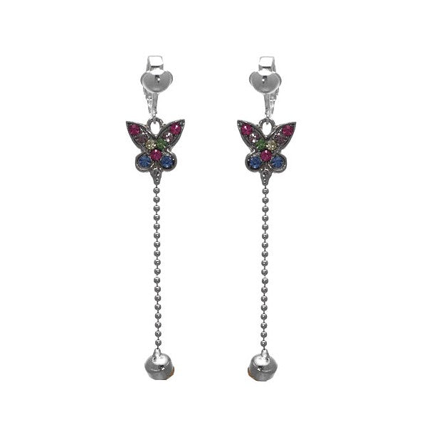 Veiled Silver plated Butterfly Multi Coloured Crystal Clip On Earrings