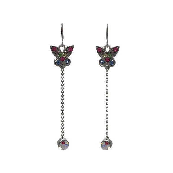 Veiled Silver tone Butterfly Multi Coloured Crystal Hook Earrings