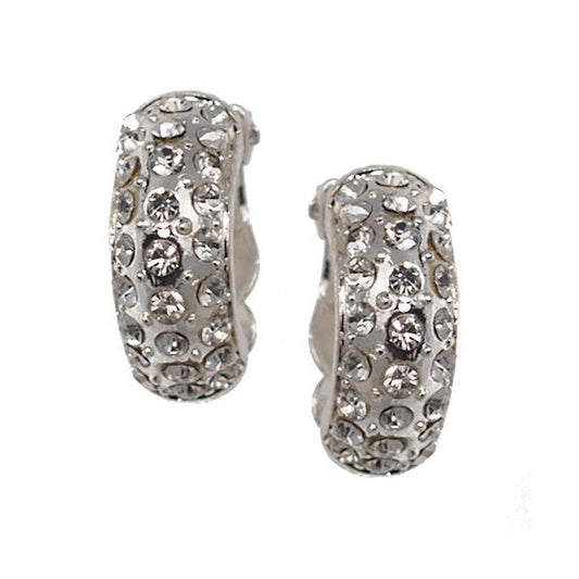 Venutia Silver tone Crystal Clip On Earrings