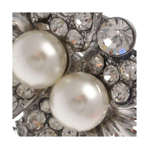 Viviana Silver tone Crystal faux Pearl Adjustable Fashion Ring