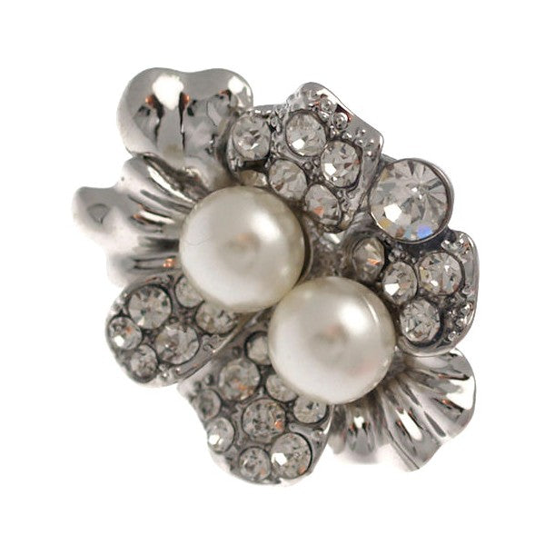 Viviana Silver tone Crystal faux Pearl Adjustable Fashion Ring