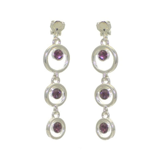 WERONIKA Silver tone Hoops Amethyst Crystal Clip On Earrings