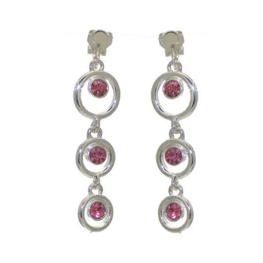 WERONIKA Silver tone Hoops Pink Crystal Clip On Earrings